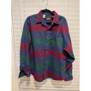 Vintage Eddie Bauer Mens‎ XL Flannel Shirt Button Up Striped Red Green Blue